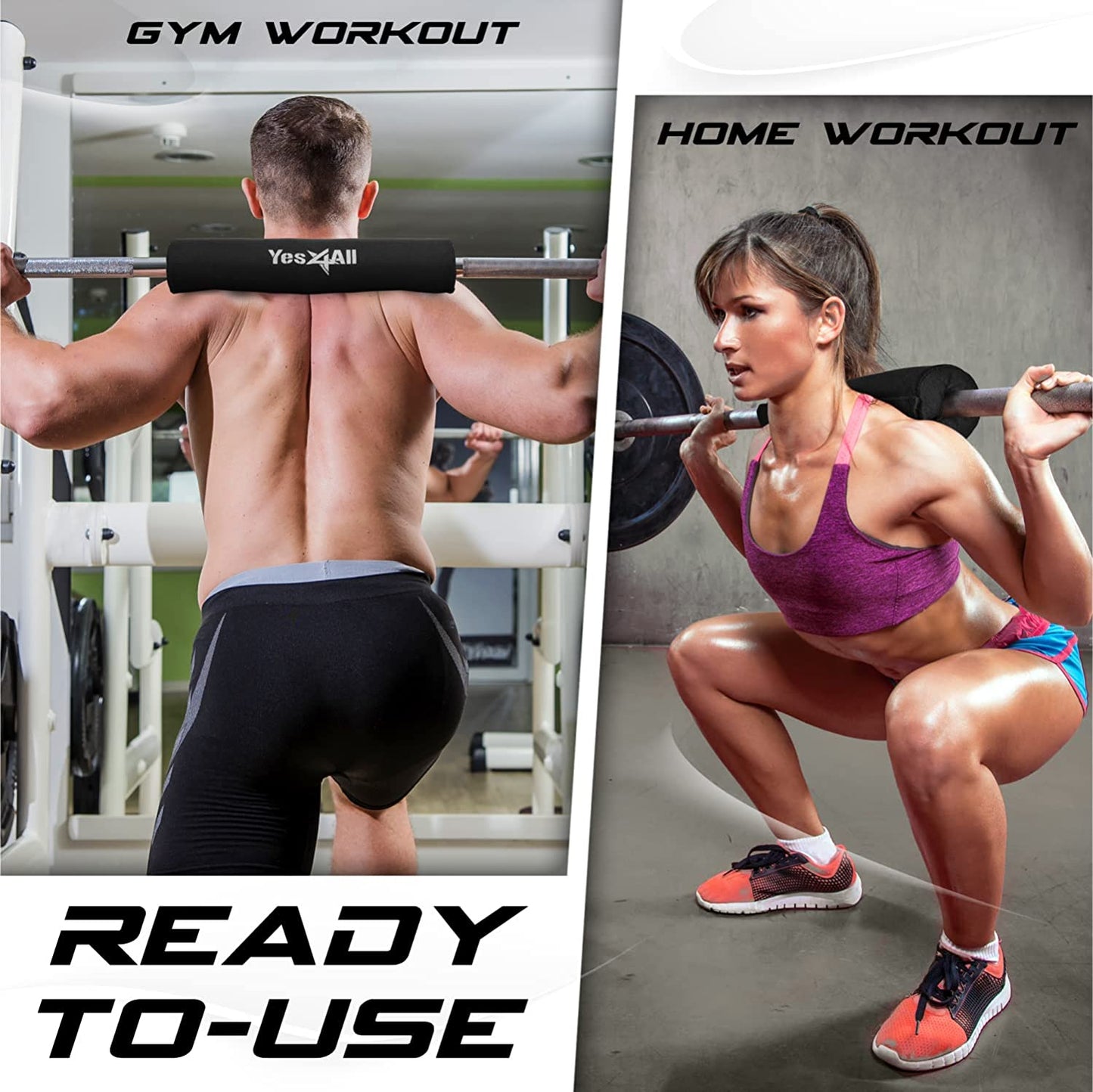 Ergonomic Foam Bar Pad, Olympic Barbell Squat & Neck Pad for Squats, Hip Thrusts & Weight Lifting Bar